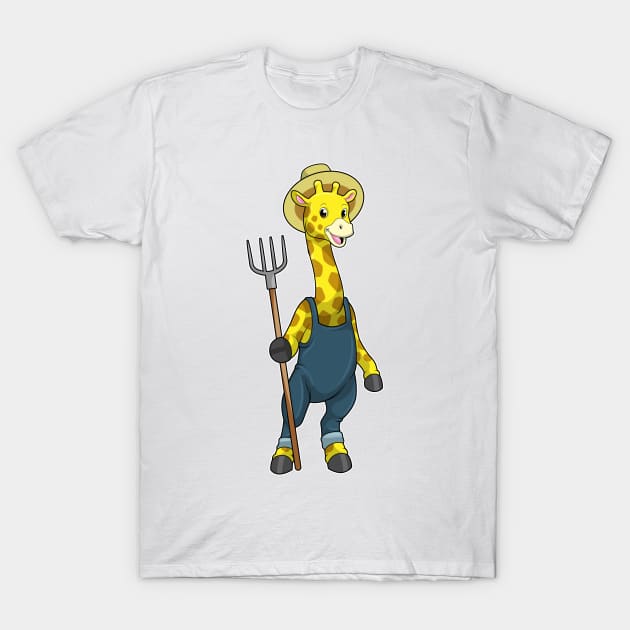 Giraffe as Farmer with Pitchfork T-Shirt by Markus Schnabel